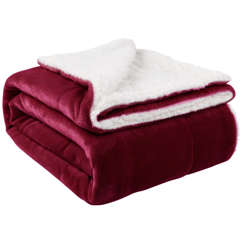 NANPIPER Sherpa Blanket Warm Blankets Super Soft Fuzzy Flannel Fleece/Wool Like Reversible Velvet Plush Couch Blanket Lightweight(Wine Red Throw Size 50"x60") - Image 1